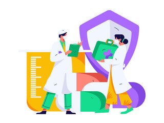 Medical characters fighting the epidemic flat vector concept operation hand drawn illustration
