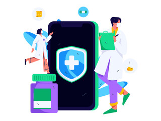 Fototapeta premium Medical characters fighting the epidemic flat vector concept operation hand drawn illustration 