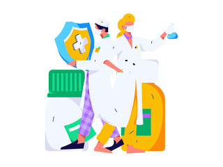 Medical characters fighting the epidemic flat vector concept operation hand drawn illustration
