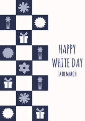 Happy White Day banner in trendy Geometric style. Blue Valentine's Day Geometry card design. Vector illustration can used web and social media poster, greeting card and brochure cover. EPS 10 