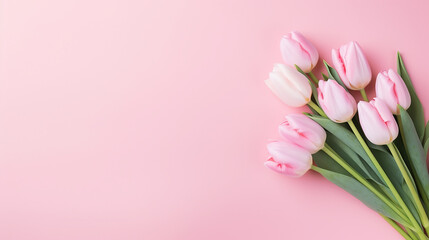 Beautiful composition spring flowers bouquet of pink tulips flower for mother day greeting card - obrazy, fototapety, plakaty