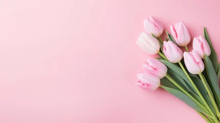 Foto op Canvas Beautiful composition spring flowers bouquet of pink tulips flower for mother day greeting card © Yellow