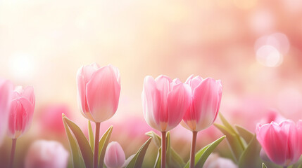 beautiful pink Tulip on blurred spring sunny background for wallpaper banner and postcard