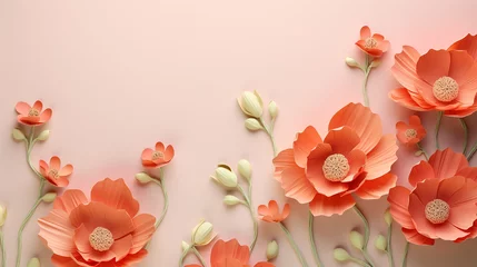 Fotobehang beautiful spring flowers on paper background papercut style on orange background © Yellow