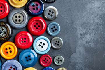 Fototapeta premium A colorful collection of buttons in different sizes and colors on a stone background