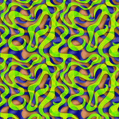 Bright neon dynamic lines, abstract waves, multi layered seamless pattern. Illustration with fluidity and energy effect for textile, fashion industry, stationery, packaging, wallpapers 