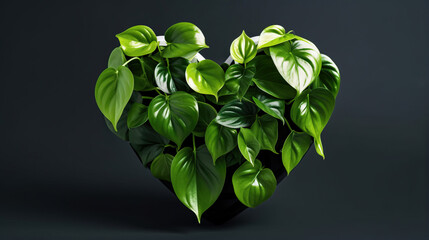 Heart shaped dark green leaves of philodendron tropical foliage plant bush in black plastic flowerpot, popular houseplant isolated on white  - obrazy, fototapety, plakaty