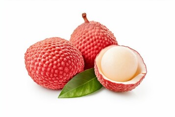 juicy lychee with cut in half isolated on white background. generatif ai