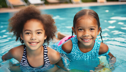 Two little girls in the pool
