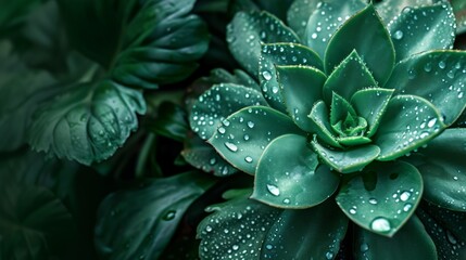 Beautiful succulent plant with dew drops close-up. Generative AI