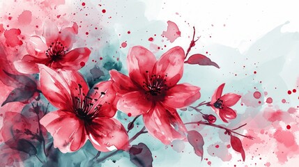 Watercolor spring flowers. Hand painted floral background. Illustration. Generative AI