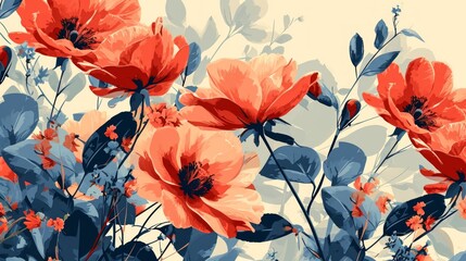 Seamless floral pattern with poppies. illustration. Generative AI