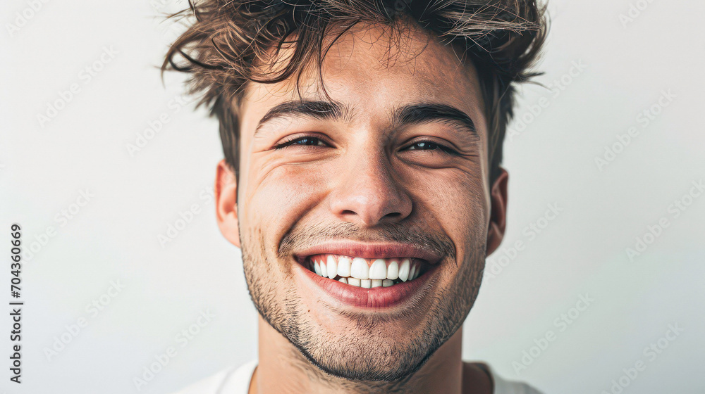 Wall mural Young hispanic man smiling confident standing at white background.