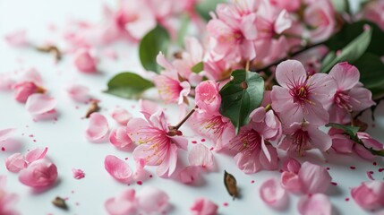 Beautiful sakura flowers on white background, closeup. Space for text Generative AI