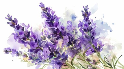 Watercolor lavender flowers. Hand drawn vector illustration on white background. Generative AI