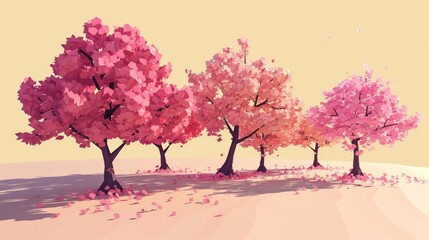 illustration of a pink cherry tree in the park. Beautiful spring landscape. Generative AI