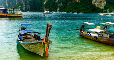 Phi Phi Island Beach and Boat in Thailand