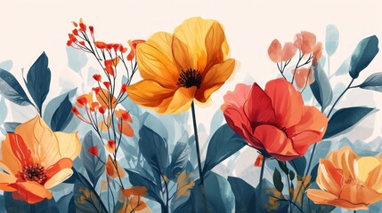 Seamless pattern with poppies. Hand drawn vector illustration. Generative AI