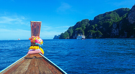 Sea and boat around Phi Phi island in Thailand