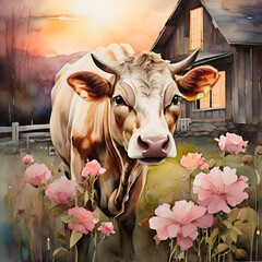 watercolor cow, generative ai