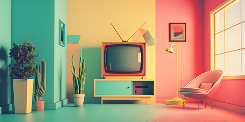Retro, TV, receiver, colorful, illustration, Generative AI