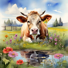 watercolor cow, generative ai