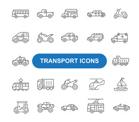 Transportation icon set. Most popular Transportation icon. Line shape Transportation symbol