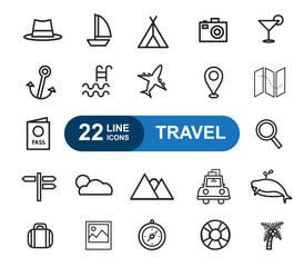 Travel icon set. Most popular Travel icon. Line shape Travel symbol