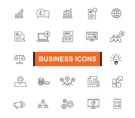 Business icon set. Most popular Business icon. Line shape Business symbol