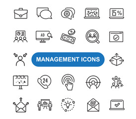 Management icon set. Most popular Management icon. Line shape Management symbol