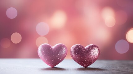 Obraz premium Valentines day bokeh background banner, red and pink hearts with gifts box background