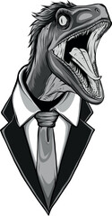monochromatic Velociraptor Dinosaur in suit on white background