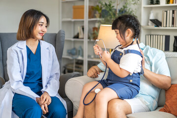Portrait of smiling caring asian doctor service help support discussing and consulting taking care...