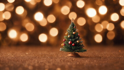 little christmas tree decoration with a blurry light on background