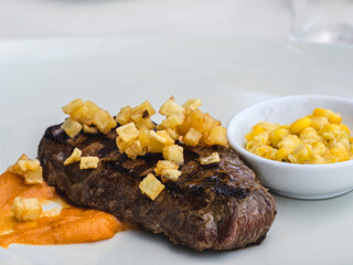 Plate with delicious food. Closeup, no people. Delicious healthy food concept