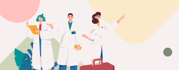 Medical characters fighting the epidemic flat vector concept operation hand drawn illustration
