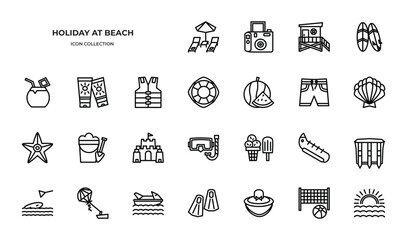 Holiday at beach Icons Pack. Line icons set. Flat icon collection set. Simple vector icons.
