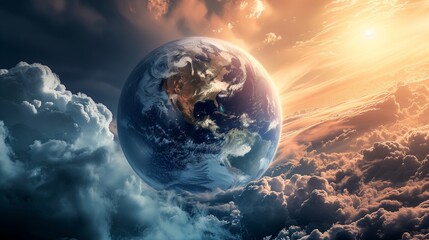 Earth planet in clouds. Elements of this image are furnished by NASA