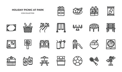 Holiday picnic at park Icons Pack. Line icons set. Flat icon collection set. Simple vector icons.