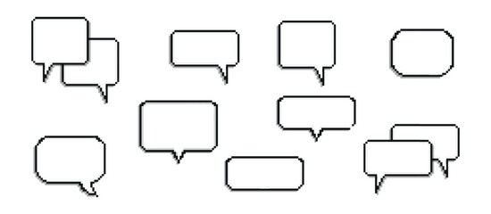 Fototapeta premium Pixel dialogue box. Chat speech. Communication box. Dialog cloud. 8-bit. Game development. Vector illustration on a white background