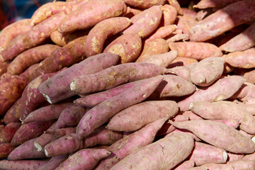 Close-up of sweet potatoes in market