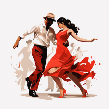 illustration of tango dancers. red and white tones