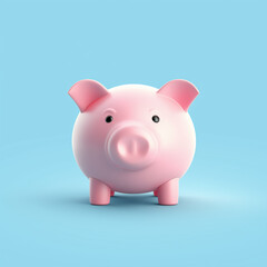 front view pink piggy bank on a pastel blue background