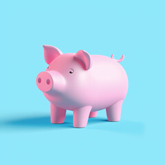 pink piggy bank on a soft blue background