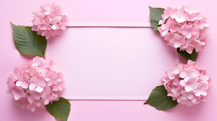 Frame of pink  flowers on pastel background with copy space, generative ai