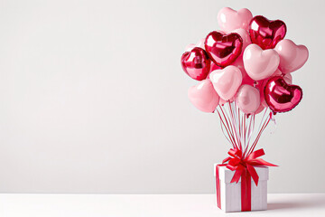 Happy valentines day decoration with gift box, heart shape balloon with copy space,