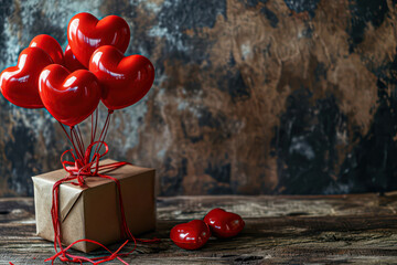 Happy valentines day decoration with gift box, heart shape balloon with copy space,