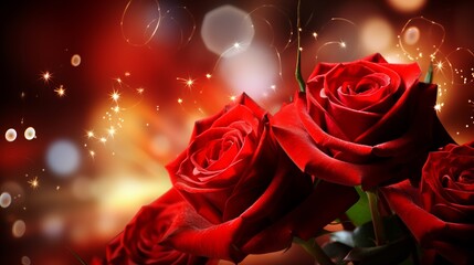 Romantic Red Roses with Sparkling Bokeh Effect