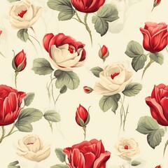 Obraz premium Vintage Red and Cream Rose Botanical Pattern