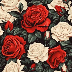 Classic Red and Cream Roses Vintage Pattern